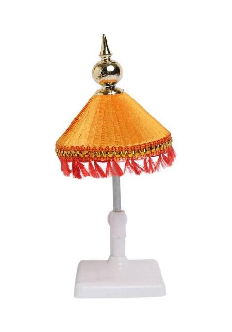 Jagriti Enterprise Fabric Umbrella God Idol Stand For Pooja Mandir Car Decor Gift Decorative Showpiece - 18 Cm(Iron Fabric Plastic Orange)