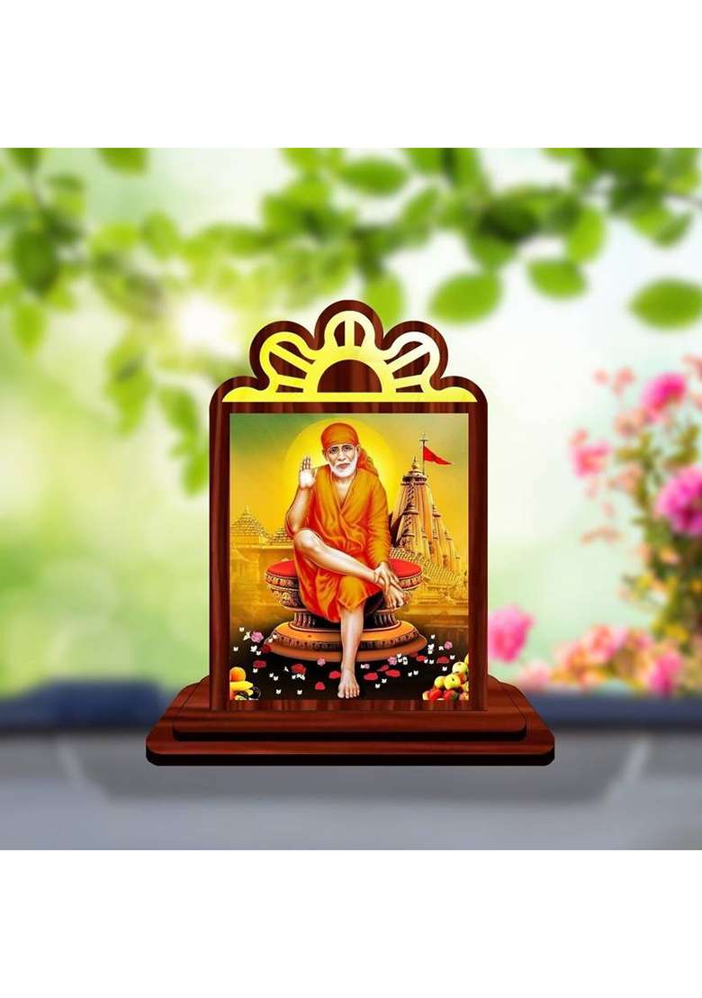 Giftsrange Sai Baba Shirdi Sai Baba Car Dashboard Idol Decorative Showpiece - 9.5 Cm(Wood Multicolor) - Indya