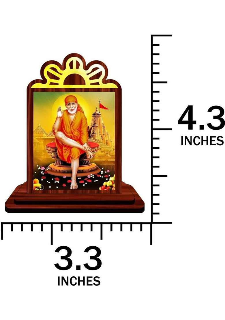 Giftsrange Sai Baba Shirdi Sai Baba Car Dashboard Idol Decorative Showpiece - 9.5 Cm(Wood Multicolor) - Indya