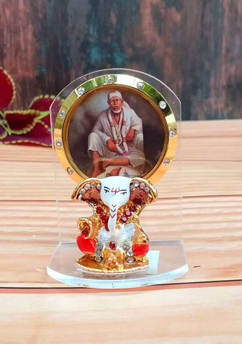Shinde Exports Shirdi Saibaba Idol Statue For Car Dashboard And Gift Home Decor Decorative Showpiece - 6.5 Cm(Plastic Multicolor) - Indya