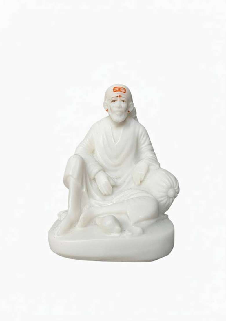 Om Gifts Sai Baba Dwarkamai Idol Decorative Showpiece - 11 Cm(Marble Polyresin White) - Indya