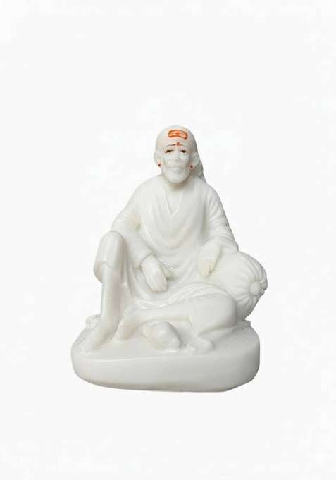 Om Gifts Sai Baba Dwarkamai Idol Decorative Showpiece - 11 Cm(Marble Polyresin White)