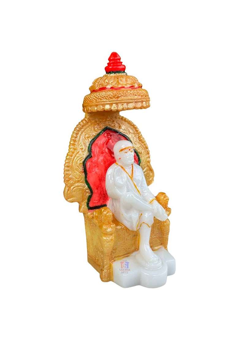 Saichha Gifts Statue Of Lord Saibaba Singhasan Murti Shirdi Sainath Idol For Blessings Decorative Showpiece - 14 Cm(Marble White) - Indya