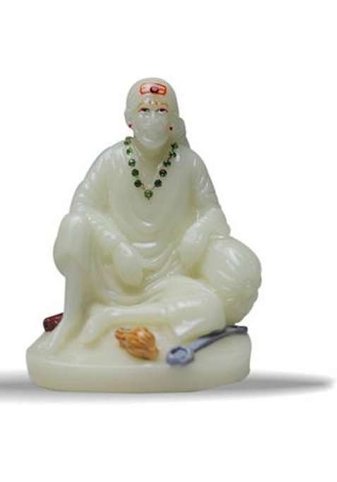 Sai Divya Saibaba Statue/Sitting Position/Orange/White Decorative Showpiece - 4 Cm(Marble Multicolor)
