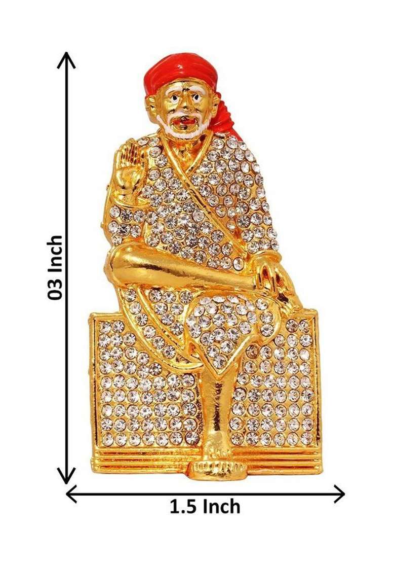 Pk Craft Brass 24 K Gold Plated With Lord Sai Baba Car Dashboard Idol Decorative Showpiece - 7.62 Cm(Brass Gold) - Indya