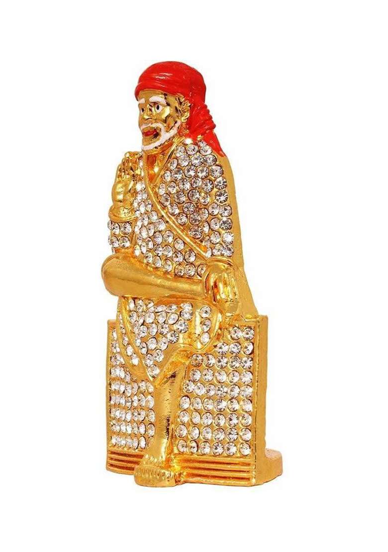 Pk Craft Brass 24 K Gold Plated With Lord Sai Baba Car Dashboard Idol Decorative Showpiece - 7.62 Cm(Brass Gold) - Indya