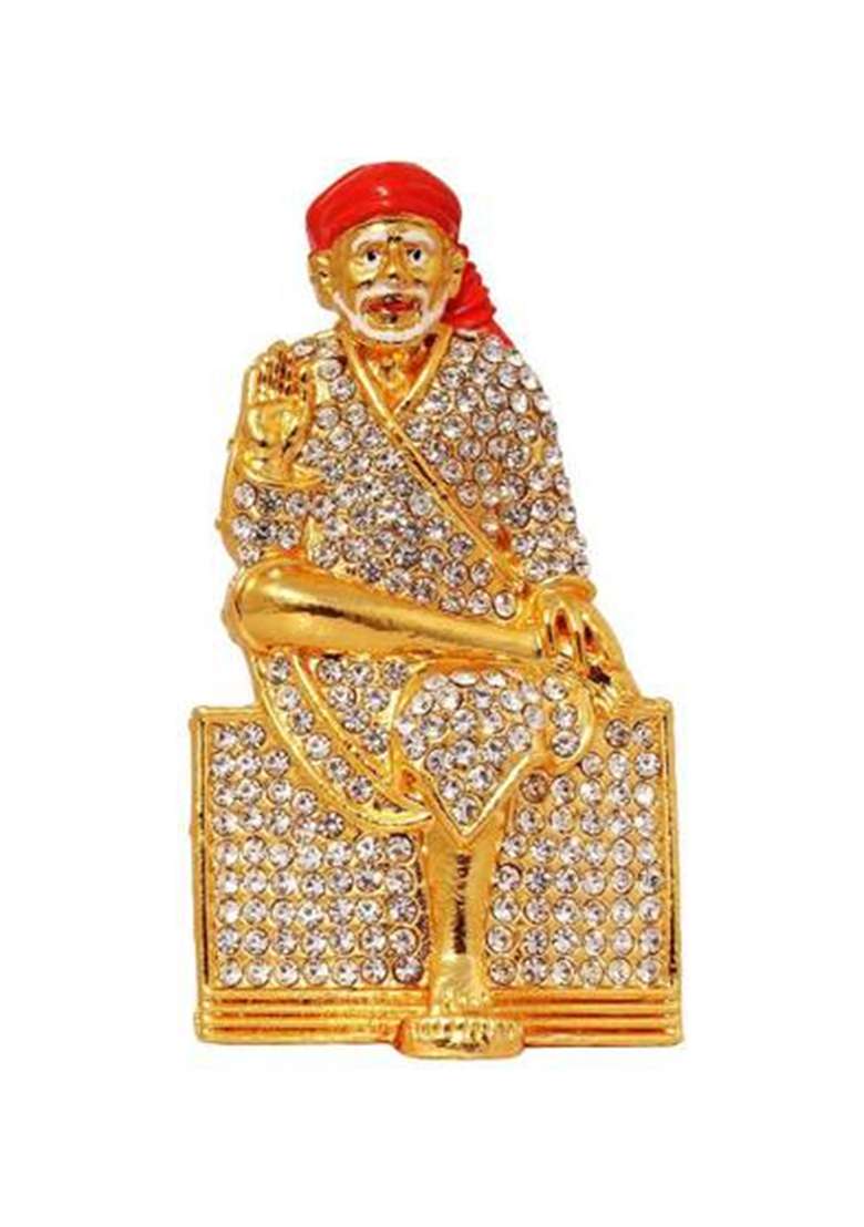 Pk Craft Brass 24 K Gold Plated With Lord Sai Baba Car Dashboard Idol Decorative Showpiece - 7.62 Cm(Brass Gold) - Indya