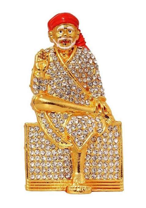 Pk Craft Brass 24 K Gold Plated With Lord Sai Baba Car Dashboard Idol Decorative Showpiece - 7.62 Cm(Brass Gold)