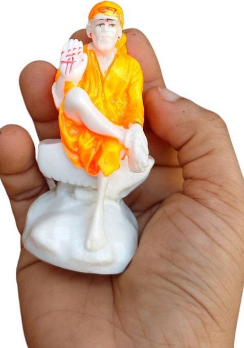 Srian Shirdi Sai Baba Marble Statue/Idol/Murti For Car Dashboard/Pooja Room Worship Decorative Showpiece - 18 Cm(Polyresin Orange)