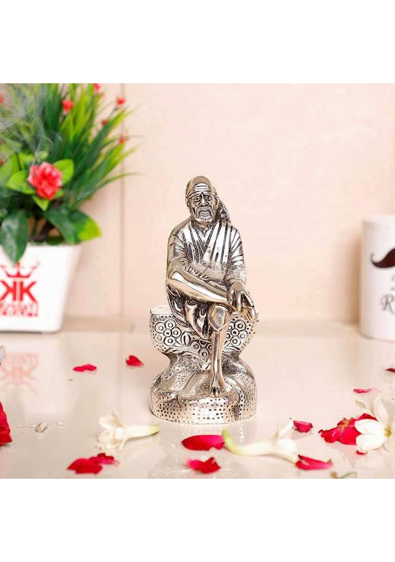 Dreamkraft Sai Baba Metal Statue For Car Dashboard & HomeOffice Decorative Showpiece - 15 Cm(Metal Gold) - Indya
