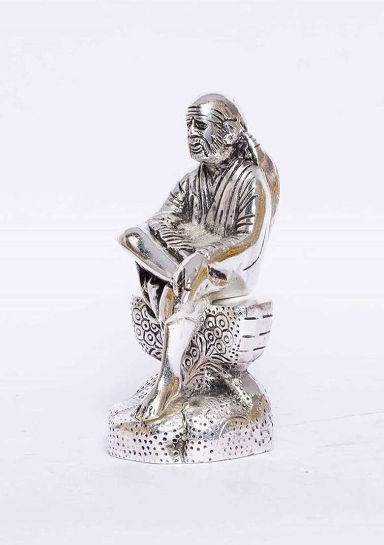 Dreamkraft Sai Baba Metal Statue For Car Dashboard & HomeOffice Decorative Showpiece - 15 Cm(Metal Gold) - Indya