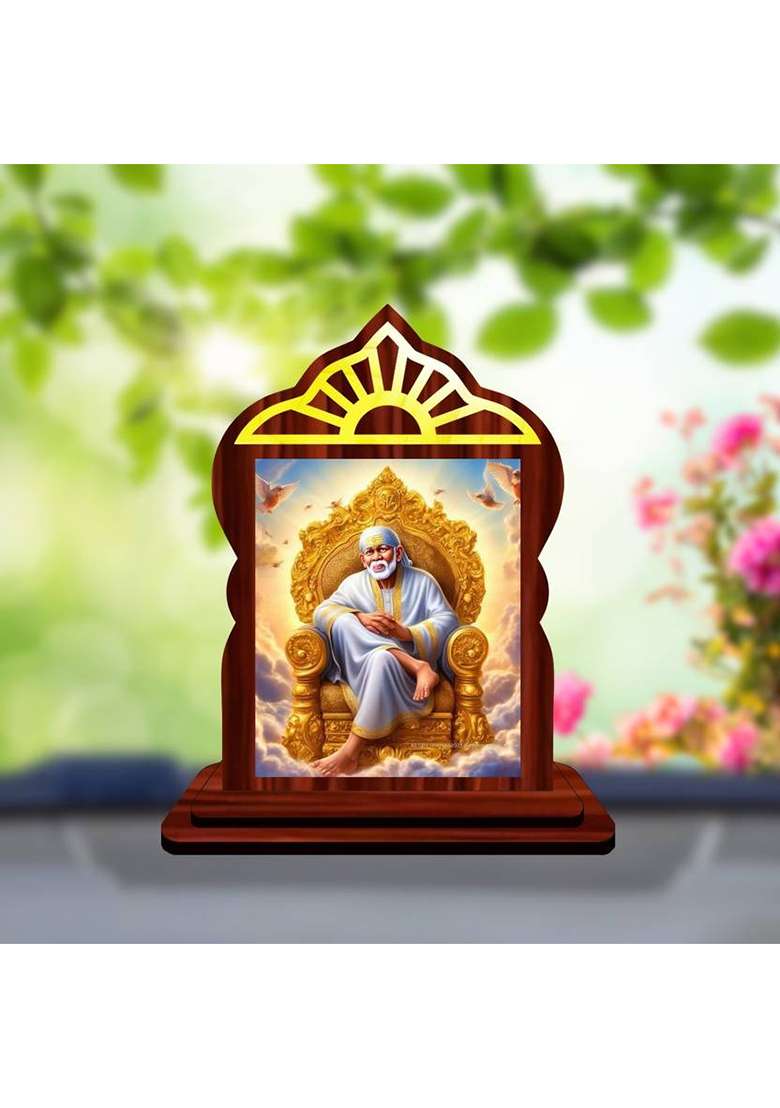 Giftsrange Sai Baba Shirdi Sai Baba Car Dashboard Idol Decorative Showpiece - 10.4 Cm(Wood Multicolor) - Indya