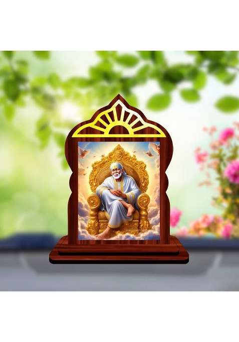 Giftsrange Sai Baba Shirdi Sai Baba Car Dashboard Idol Decorative Showpiece - 10.4 Cm(Wood Multicolor)