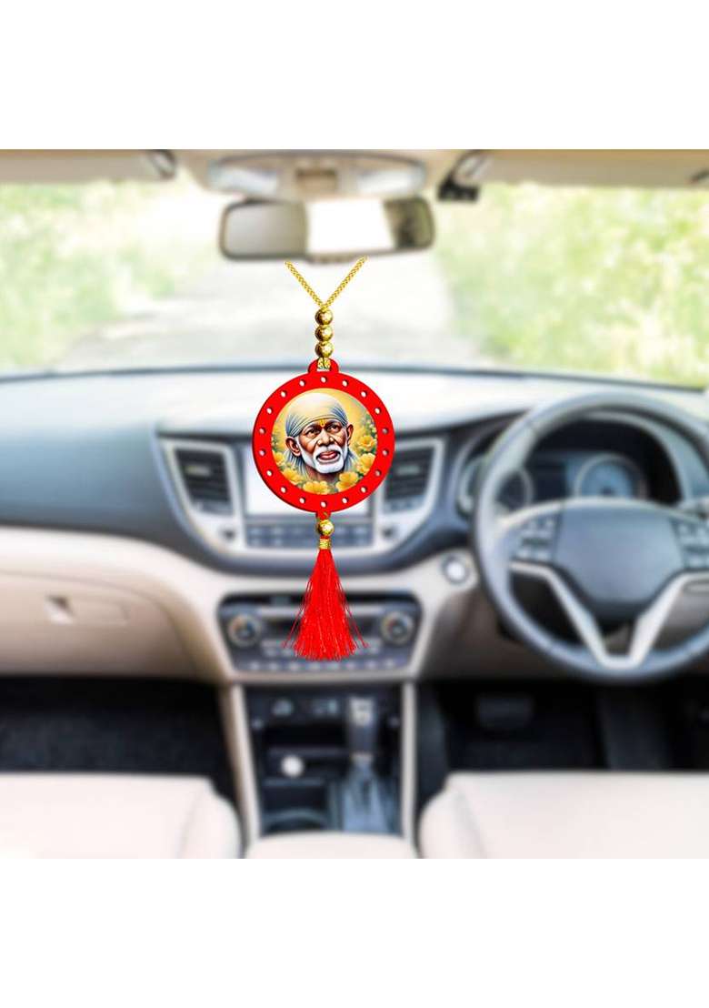 Sanbia Sai Baba Shirdi Sai Baba White Car Dashboard Idol & Car Hanging Decorative Showpiece - 8 Cm(Plastic Multicolor White) - Indya