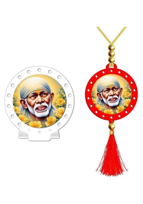 Sanbia Sai Baba Shirdi Sai Baba White Car Dashboard Idol & Car Hanging Decorative Showpiece - 8 Cm(Plastic Multicolor White)