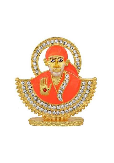 Love Kart Sai Baba Murti Statue Idol For Car Dashboard Temple Pooja Spiritual Gift Decorative Showpiece - 7 Cm(Metal Multicolor)