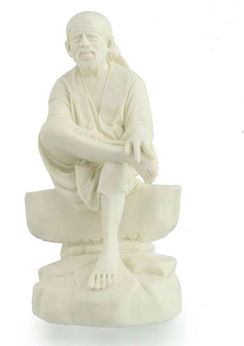 Allamandaa Hand Carved Lord Sai Baba Resin Idol Meditation Sculpture Statue3.5-Inch Decorative Showpiece - 9 Cm(Polyresin White) - Indya