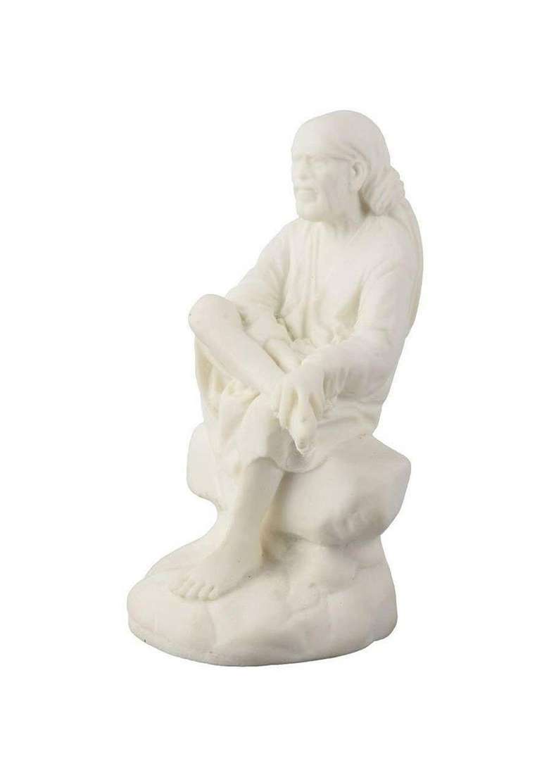 Allamandaa Hand Carved Lord Sai Baba Resin Idol Meditation Sculpture Statue3.5-Inch Decorative Showpiece - 9 Cm(Polyresin White) - Indya