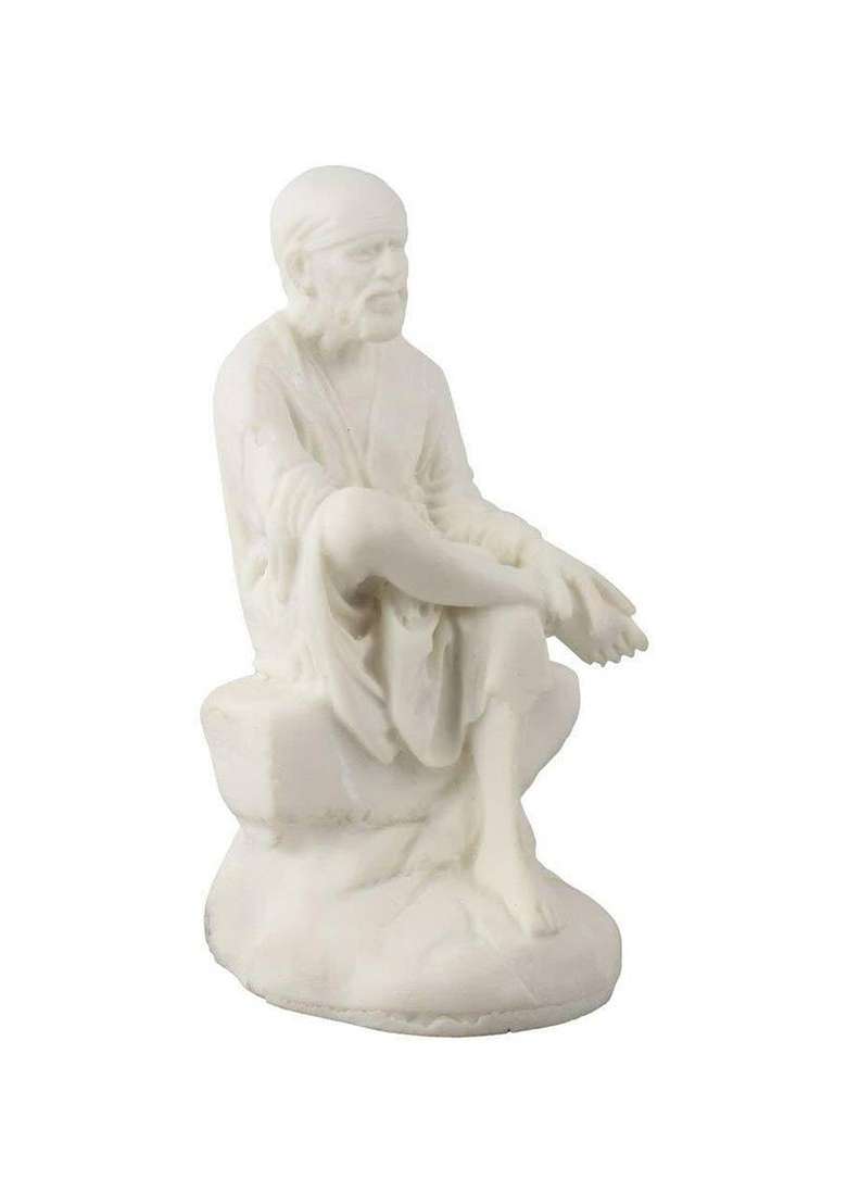 Allamandaa Hand Carved Lord Sai Baba Resin Idol Meditation Sculpture Statue3.5-Inch Decorative Showpiece - 9 Cm(Polyresin White) - Indya