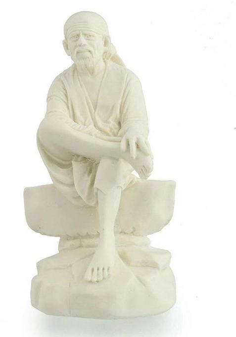Allamandaa Hand Carved Lord Sai Baba Resin Idol Meditation Sculpture Statue3.5-Inch Decorative Showpiece - 9 Cm(Polyresin White)