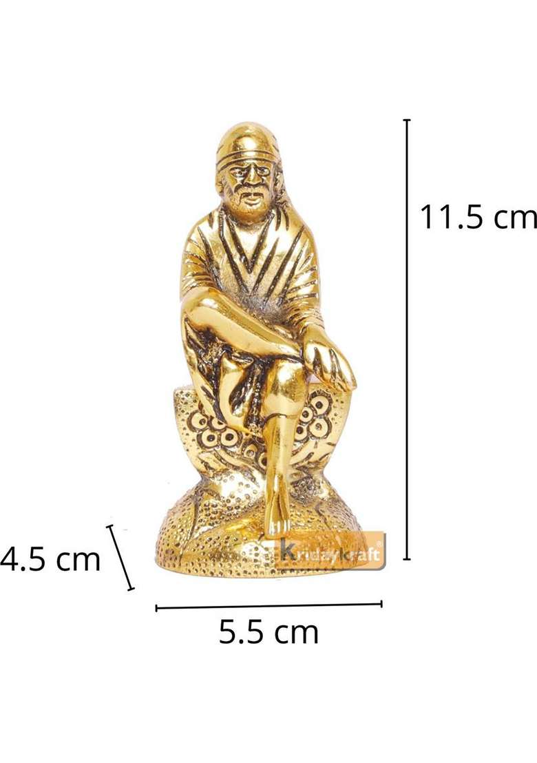 Kridaykraft Shirdi Sai Baba Statue Idol Showpiece For Car Dashboard & HomeOfficeTable Decorative Gift For Have House Warming Birthday... Decorative Showpiece - 11.5 Cm(Metal Gold) - Indya