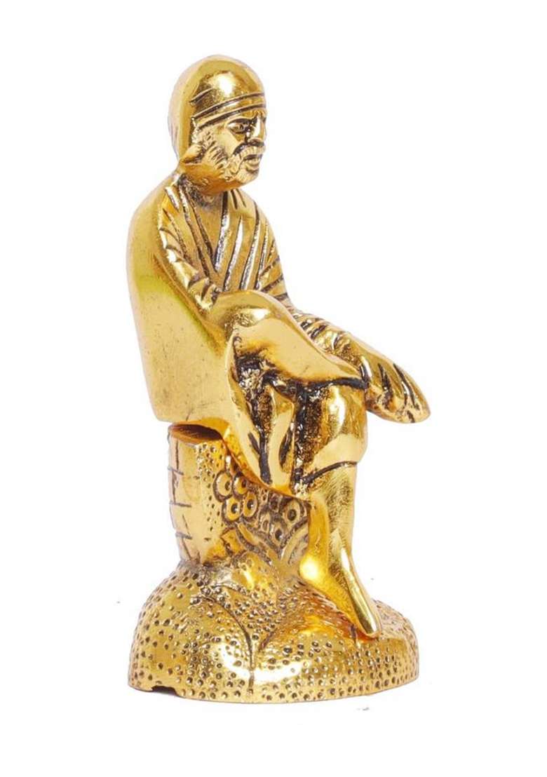 Kridaykraft Shirdi Sai Baba Statue Idol Showpiece For Car Dashboard & HomeOfficeTable Decorative Gift For Have House Warming Birthday... Decorative Showpiece - 11.5 Cm(Metal Gold) - Indya