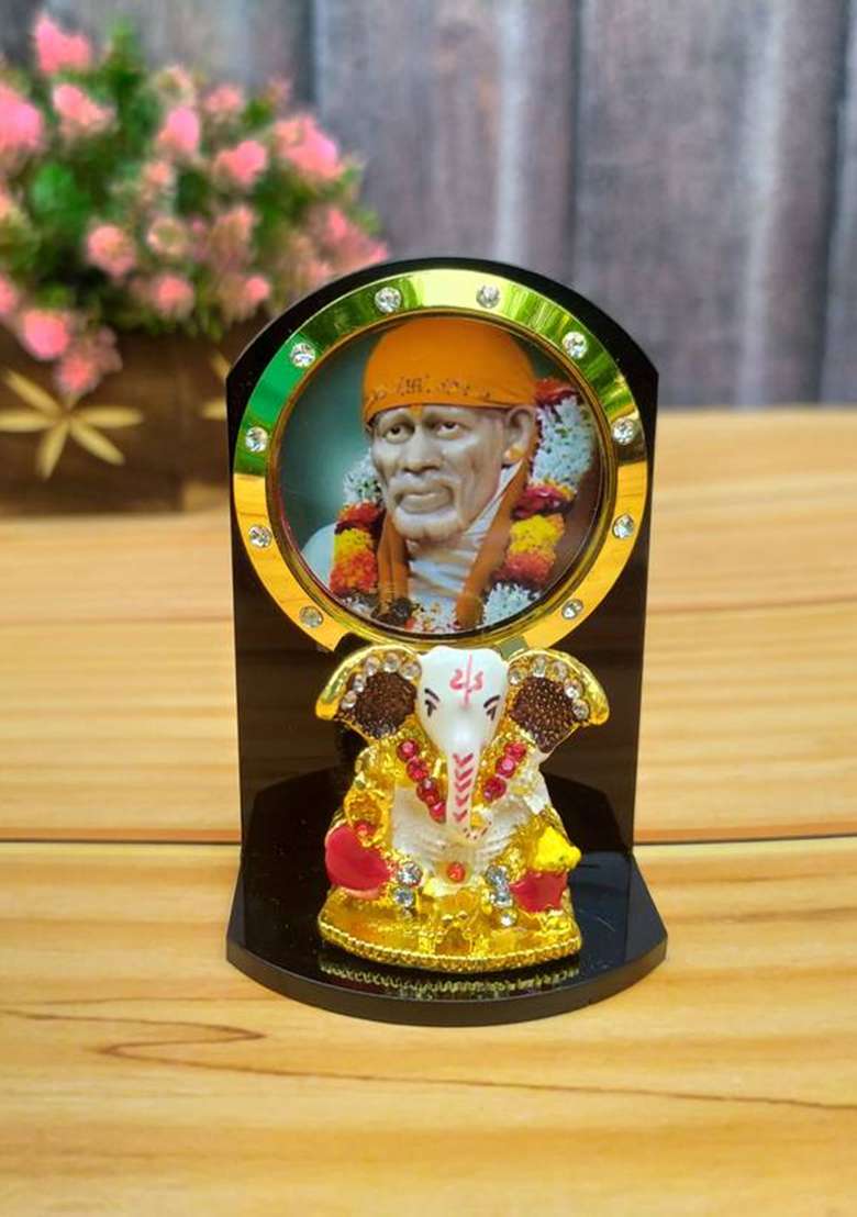 Shinde Exports Shirdi Saibaba Idol Statue For Car Dashboard And Gift Home Decor Decorative Showpiece - 6.5 Cm(Plastic Multicolor) - Indya