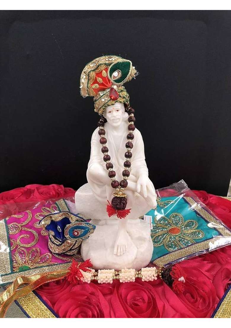 Hemant Art Sai Baba Aashirwad Hand Pure Marble Statue(7 Inch) Decorative Showpiece - 17.8 Cm(Marble White) - Indya
