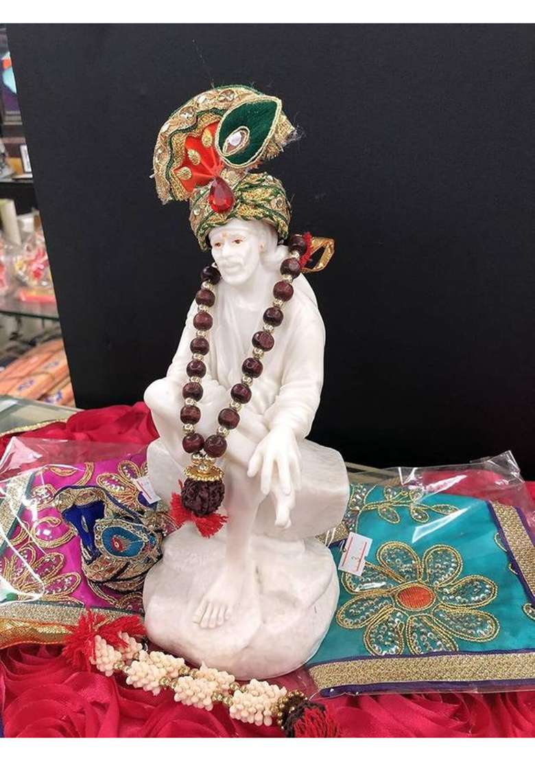 Hemant Art Sai Baba Aashirwad Hand Pure Marble Statue(7 Inch) Decorative Showpiece - 17.8 Cm(Marble White) - Indya