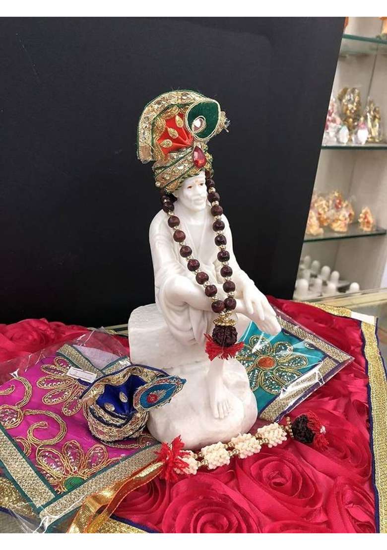 Hemant Art Sai Baba Aashirwad Hand Pure Marble Statue(7 Inch) Decorative Showpiece - 17.8 Cm(Marble White) - Indya