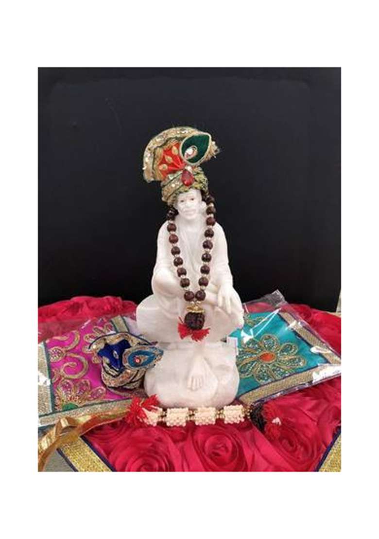 Hemant Art Sai Baba Aashirwad Hand Pure Marble Statue(7 Inch) Decorative Showpiece - 17.8 Cm(Marble White) - Indya
