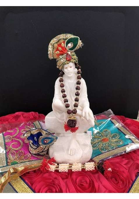 Hemant Art Sai Baba Aashirwad Hand Pure Marble Statue(7 Inch) Decorative Showpiece - 17.8 Cm(Marble White)