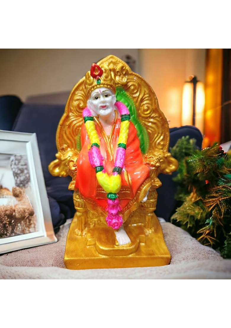 Avg Artistry Shirdi Sai Baba Idol - Statue For Home Puja And Decor Decorative Showpiece - 8 Cm(Resin Multicolor) - Indya
