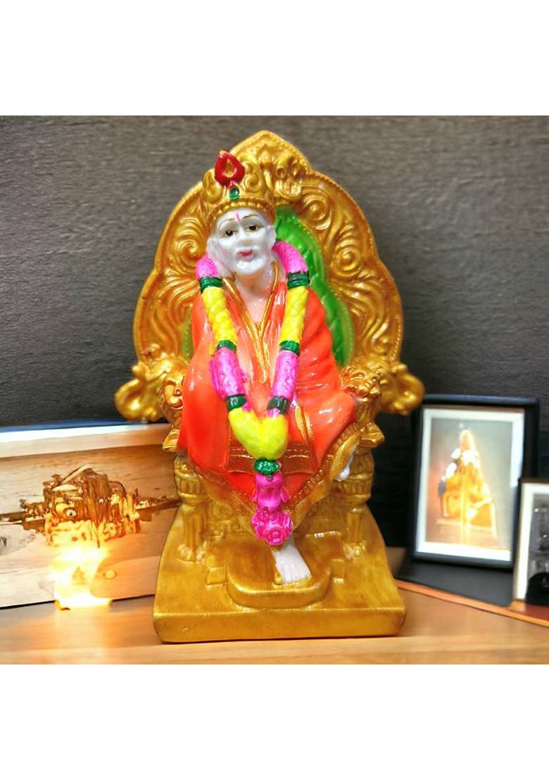 Avg Artistry Shirdi Sai Baba Idol - Statue For Home Puja And Decor Decorative Showpiece - 8 Cm(Resin Multicolor) - Indya