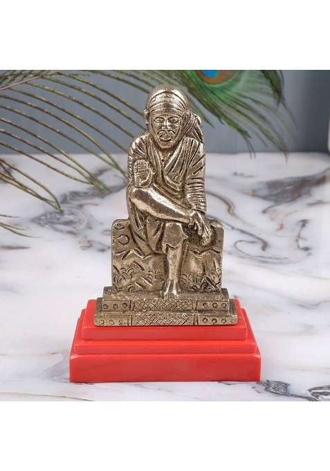 Shoppingrox Sai Baba Statue 10 Cm Religious Idol & Figurine Brass Metal Yellow Colour Decorative Showpiece - 10 Cm(Brass Yellow)