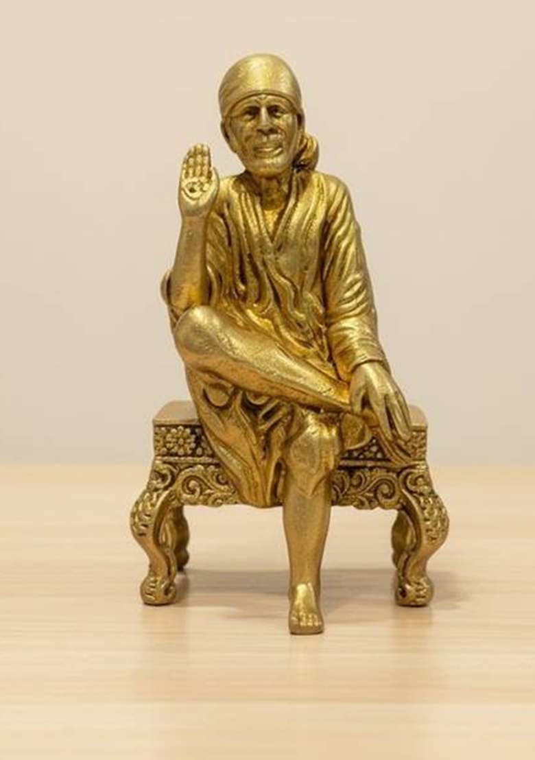Sjl Sjl Exports Wax Casting Brass Sai Baba Statue Decorative Showpiece - 7 Cm(Brass Gold) - Indya
