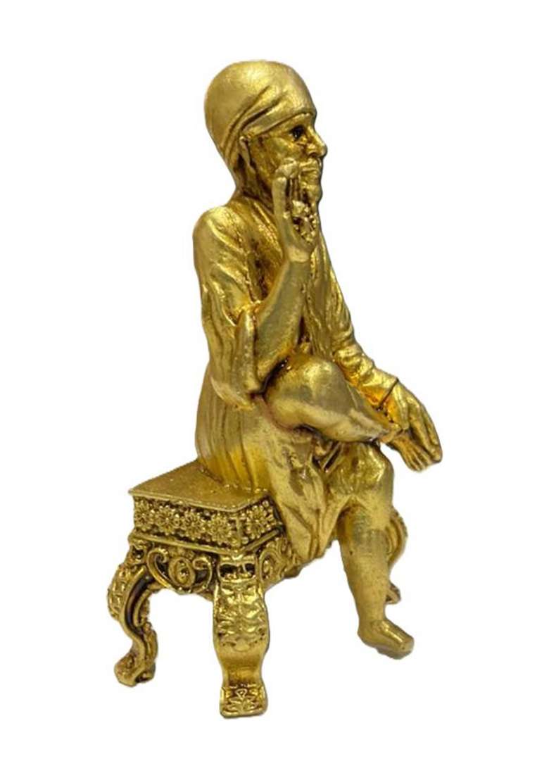 Sjl Sjl Exports Wax Casting Brass Sai Baba Statue Decorative Showpiece - 7 Cm(Brass Gold) - Indya