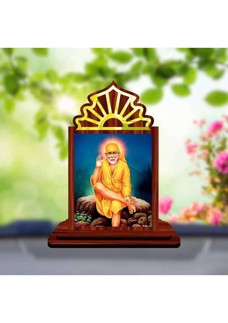 Giftsrange Sai Baba Shirdi Sai Baba Car Dashboard Idol Premium Decorative Showpiece - 10.5 Cm(Wood Multicolor) - Indya