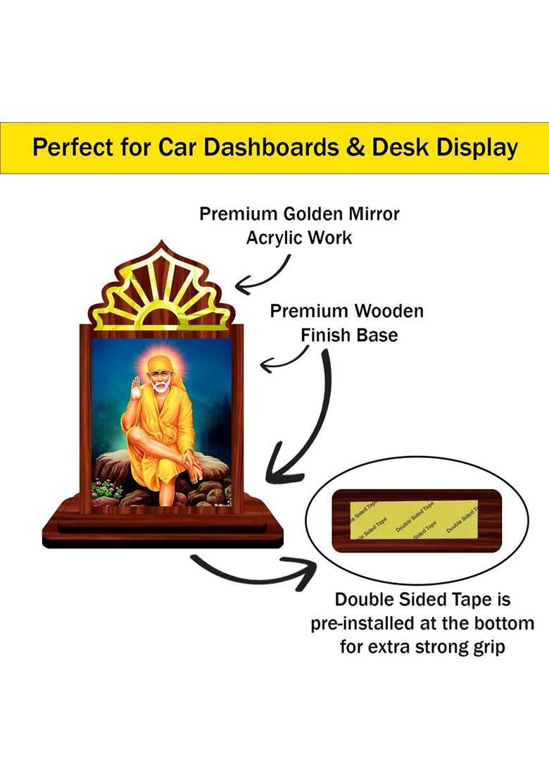 Giftsrange Sai Baba Shirdi Sai Baba Car Dashboard Idol Premium Decorative Showpiece - 10.5 Cm(Wood Multicolor) - Indya