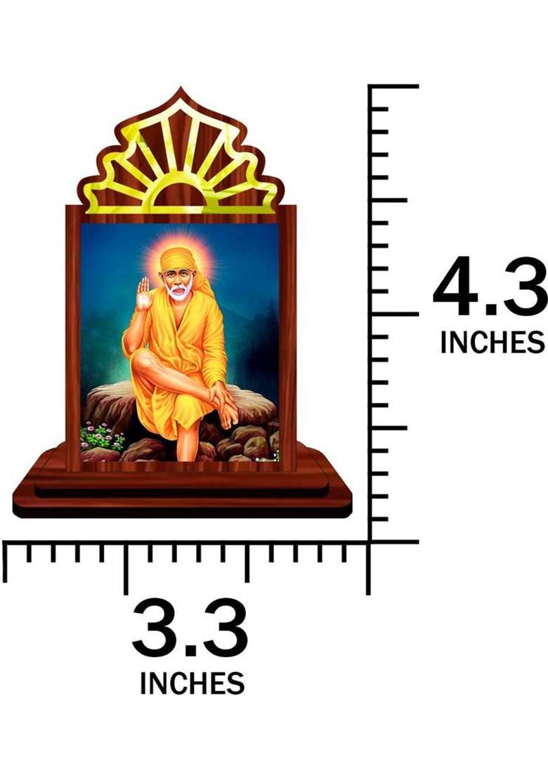 Giftsrange Sai Baba Shirdi Sai Baba Car Dashboard Idol Premium Decorative Showpiece - 10.5 Cm(Wood Multicolor) - Indya