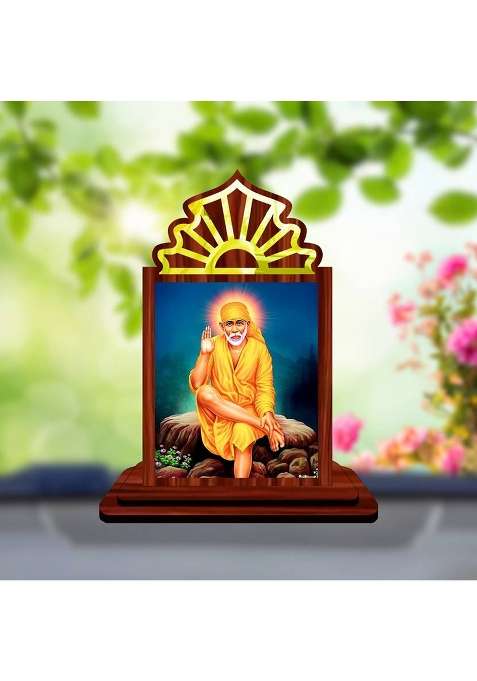 Giftsrange Sai Baba Shirdi Sai Baba Car Dashboard Idol Premium Decorative Showpiece - 10.5 Cm(Wood Multicolor)