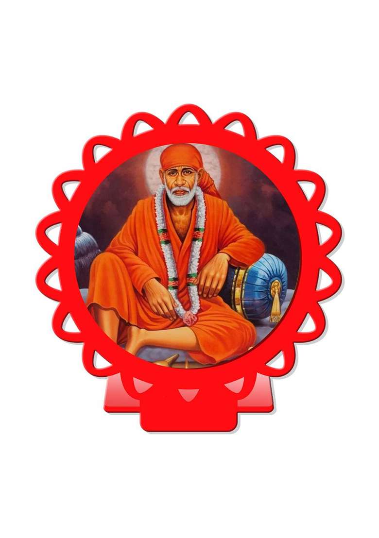 Giftsrange Sai Baba Shirdi Car Dashboard Idol Red Glossy Decorative Showpiece - 8 Cm(Plastic Red) - Indya