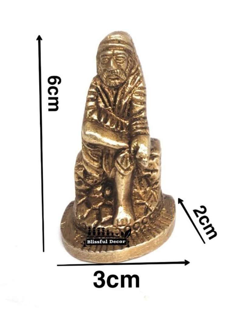 Amishi Blissful Decor Brass Statue Shirdi Sai Baba Murti Idol For Puja Mandir Gifts Home Office Pooja Decorative Showpiece - 6 Cm(Brass Gold) - Indya