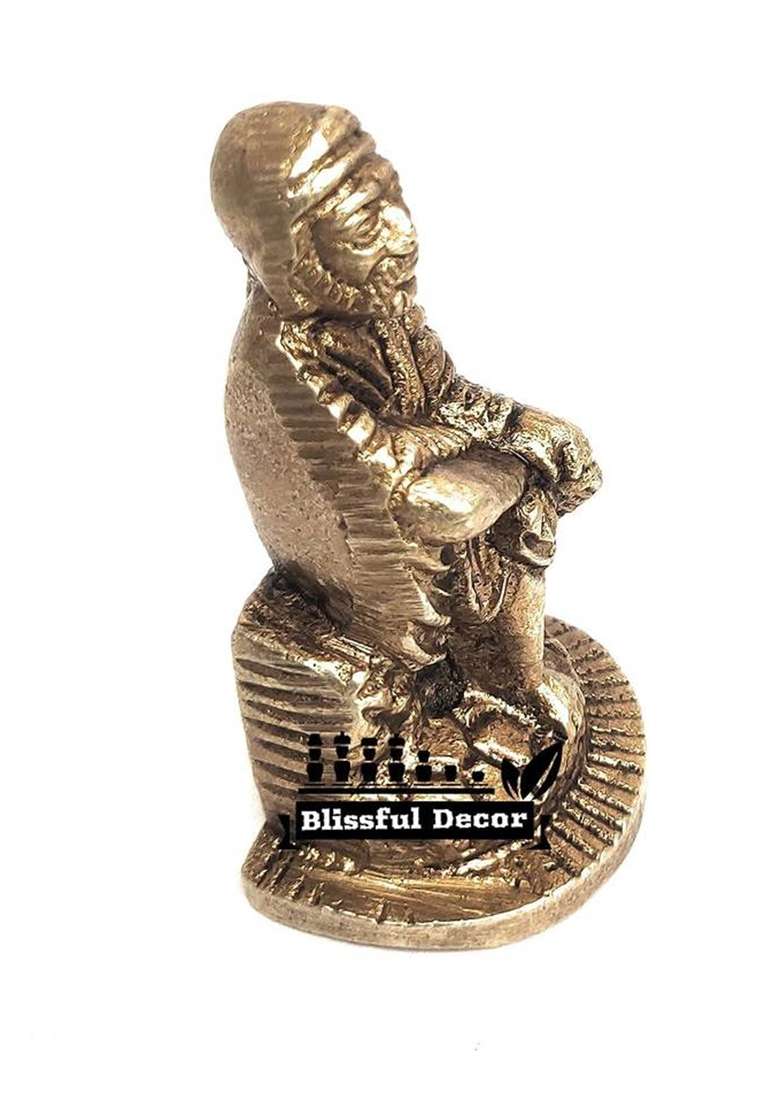 Amishi Blissful Decor Brass Statue Shirdi Sai Baba Murti Idol For Puja Mandir Gifts Home Office Pooja Decorative Showpiece - 6 Cm(Brass Gold) - Indya