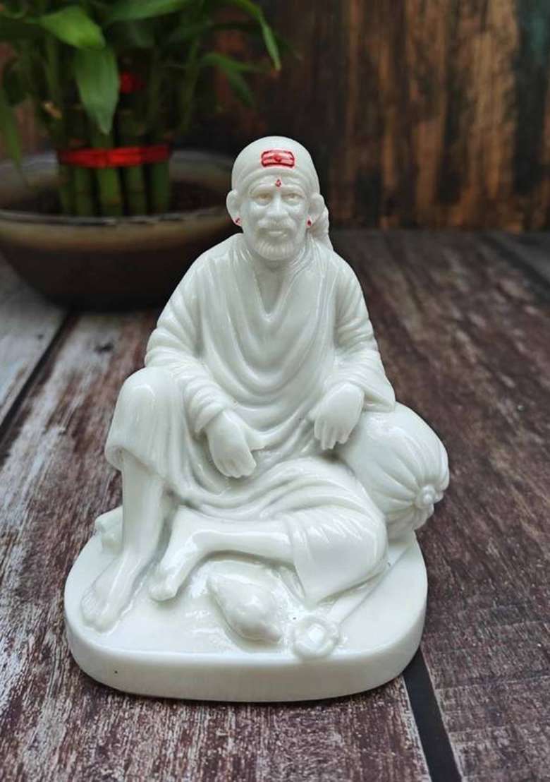 Shinde Exports Shirdi Sai Baba Marble Statue/Idol/Murti For Car Dashboard/Pooja Room Worship Decorative Showpiece - 11 Cm(Marble White) - Indya