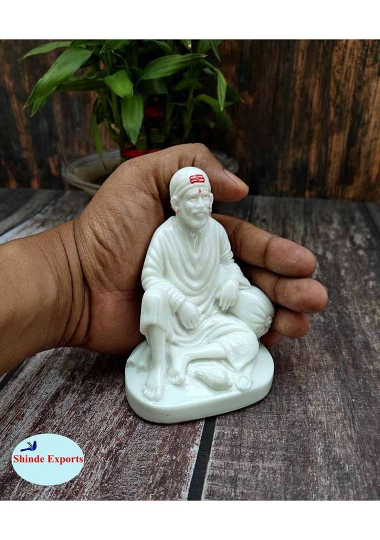 Shinde Exports Shirdi Sai Baba Marble Statue/Idol/Murti For Car Dashboard/Pooja Room Worship Decorative Showpiece - 11 Cm(Marble White) - Indya