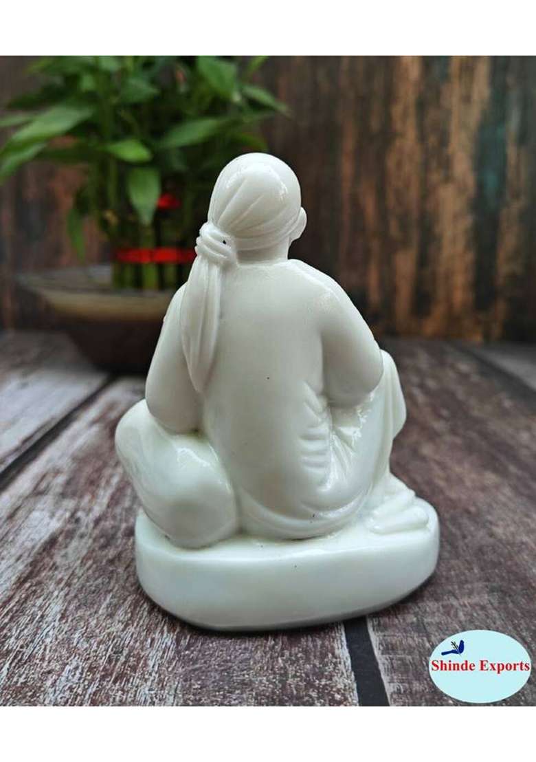 Shinde Exports Shirdi Sai Baba Marble Statue/Idol/Murti For Car Dashboard/Pooja Room Worship Decorative Showpiece - 11 Cm(Marble White) - Indya