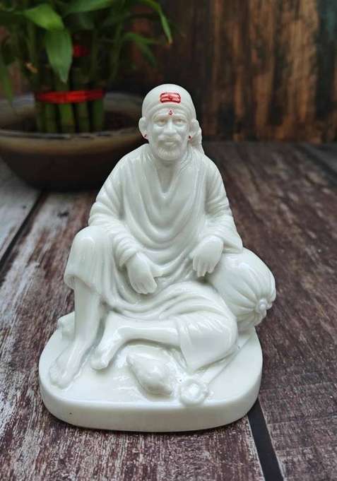 Shinde Exports Shirdi Sai Baba Marble Statue/Idol/Murti For Car Dashboard/Pooja Room Worship Decorative Showpiece - 11 Cm(Marble White)