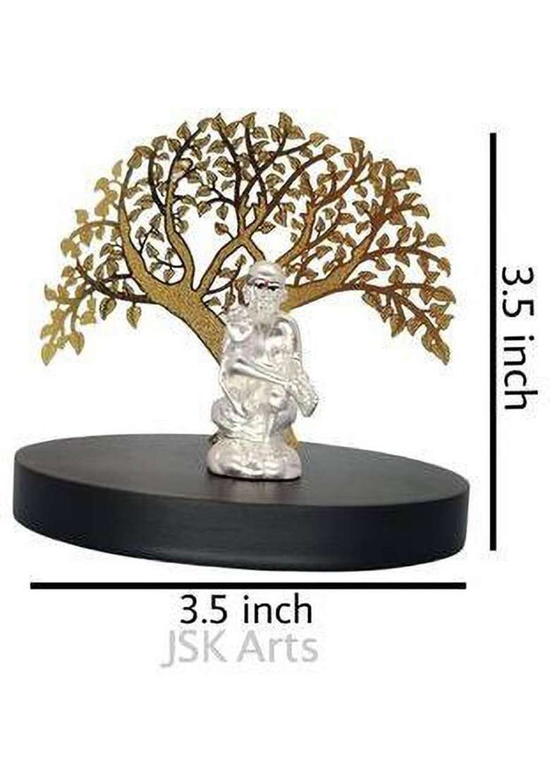 Jsk Arts Silver Plated Lord Sai Baba With Tree Idol For Car Dash Board Decorative Showpiece - 9 Cm(Brass Silver) - Indya