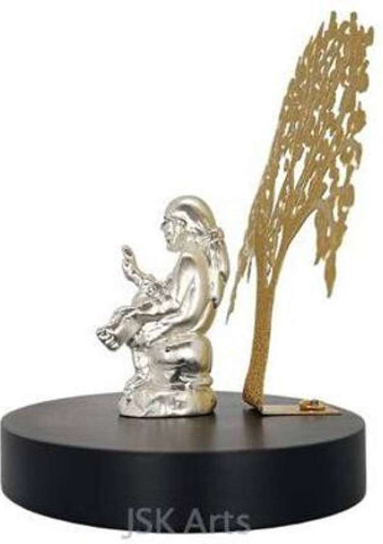 Jsk Arts Silver Plated Lord Sai Baba With Tree Idol For Car Dash Board Decorative Showpiece - 9 Cm(Brass Silver) - Indya